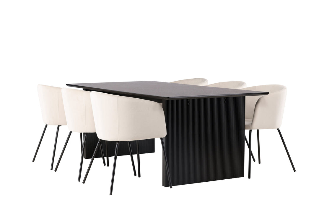 Venture Home Vail Dining Table - Black / Smoked Black MDF +Berit Chair - Black / Beige Velvet _6