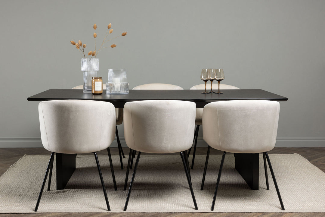 Venture Home Vail Dining Table - Black / Smoked Black MDF +Berit Chair - Black / Beige Velvet _6