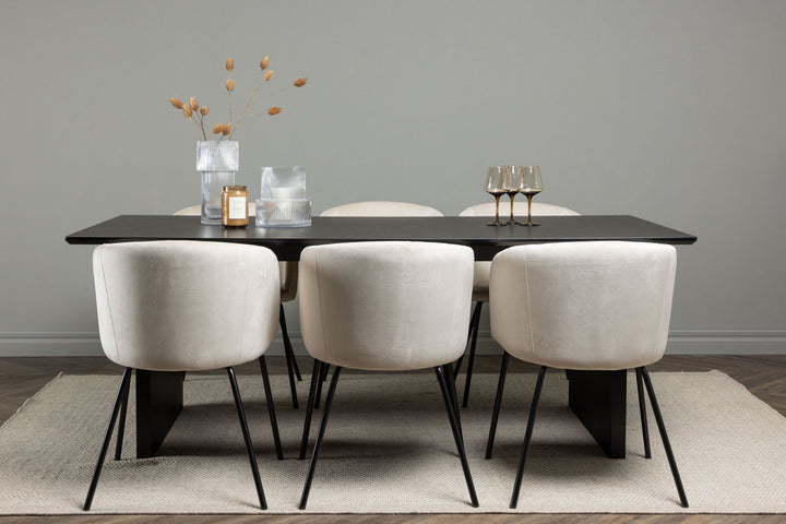Venture Home Vail Dining Table - Black / Smoked Black MDF +Berit Chair - Black / Beige Velvet _6