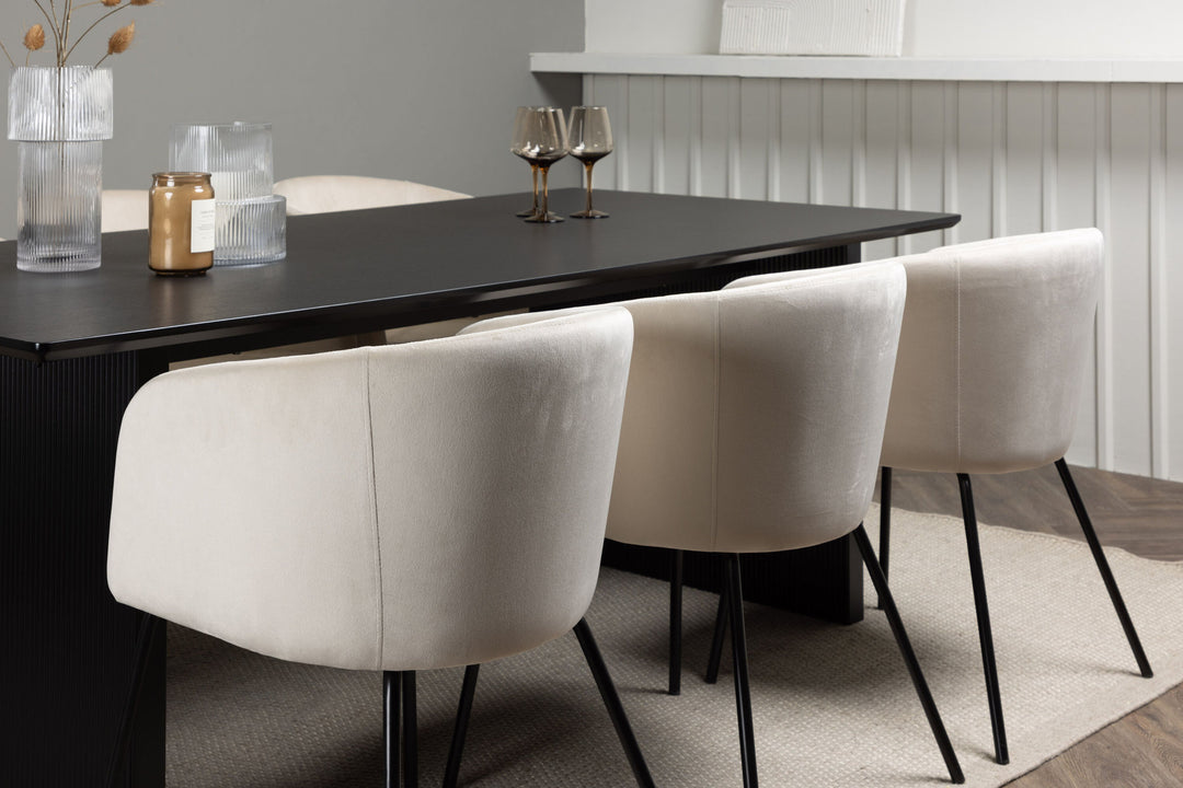 Venture Home Vail Dining Table - Black / Smoked Black MDF +Berit Chair - Black / Beige Velvet _6