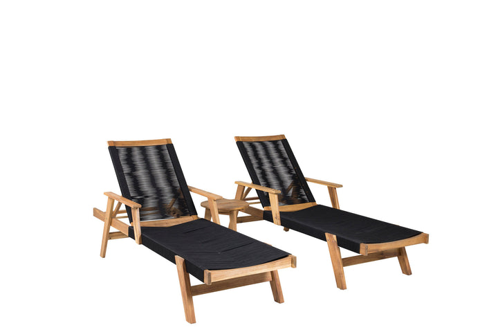 Venture Home Little John Sun Lounge - Black Rope / Acacia+Chania Side Table - ø40 - Acacia_1