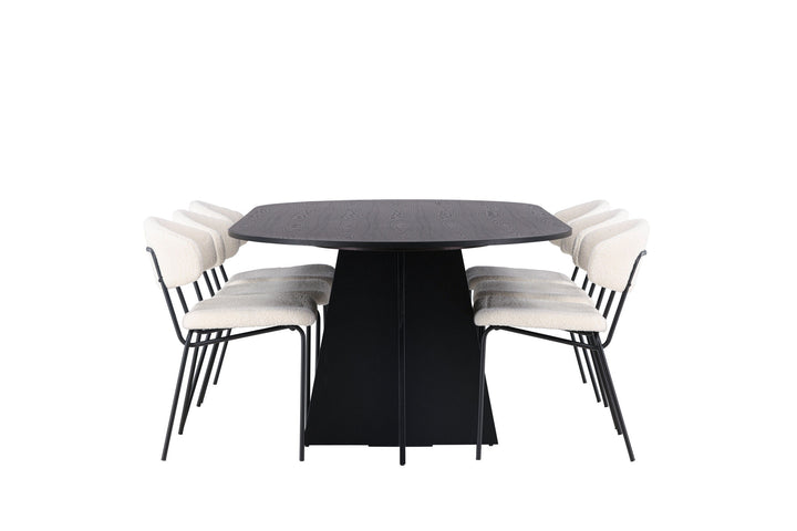 Venture Home Bootcut Oval Dining Table - Black / Black Fanéer +Chico Dining Chair - Black / White Boucle _6