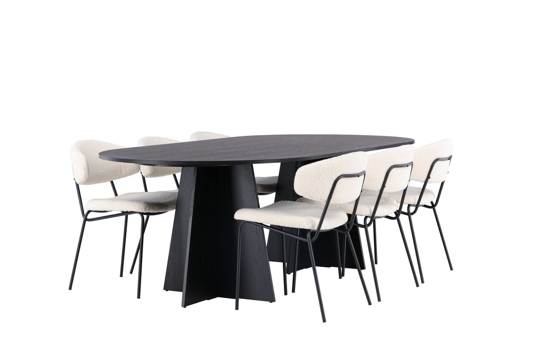Venture Home Bootcut Oval Dining Table - Black / Black Fanéer +Chico Dining Chair - Black / White Boucle _6