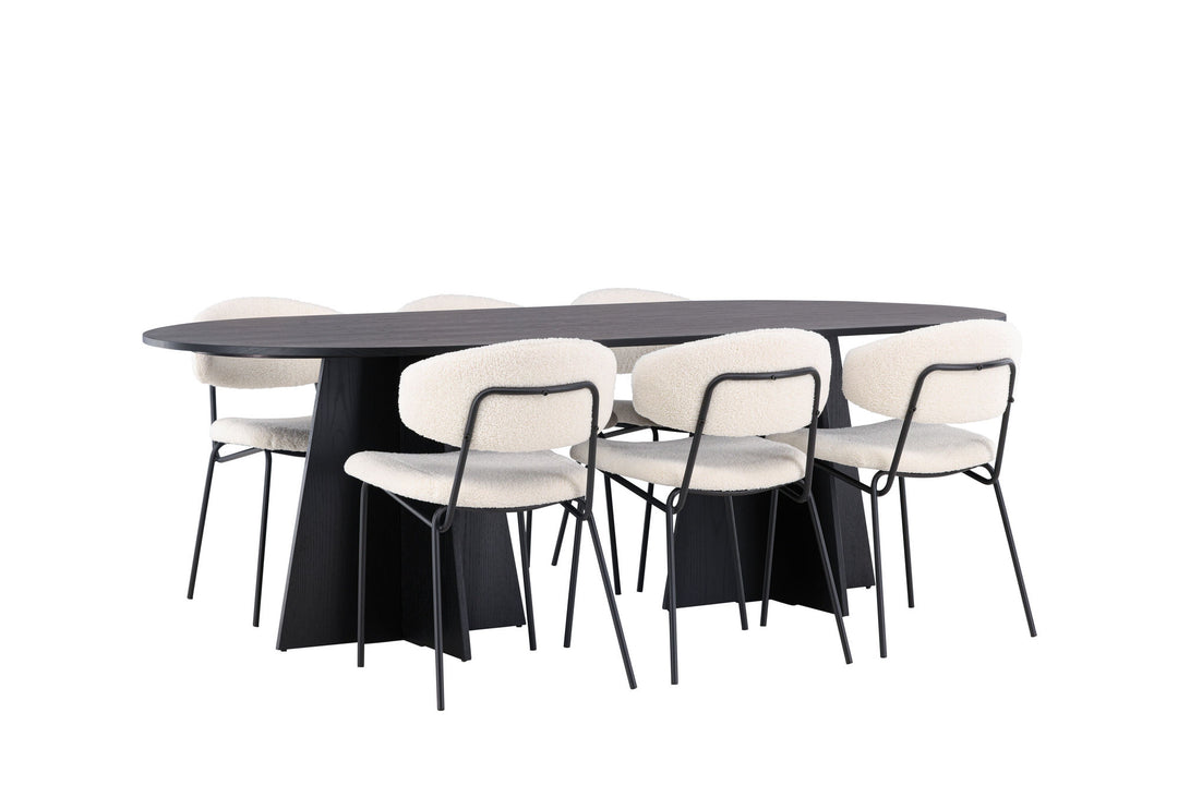 Venture Home Bootcut Oval Dining Table - Black / Black Fanéer +Chico Dining Chair - Black / White Boucle _6
