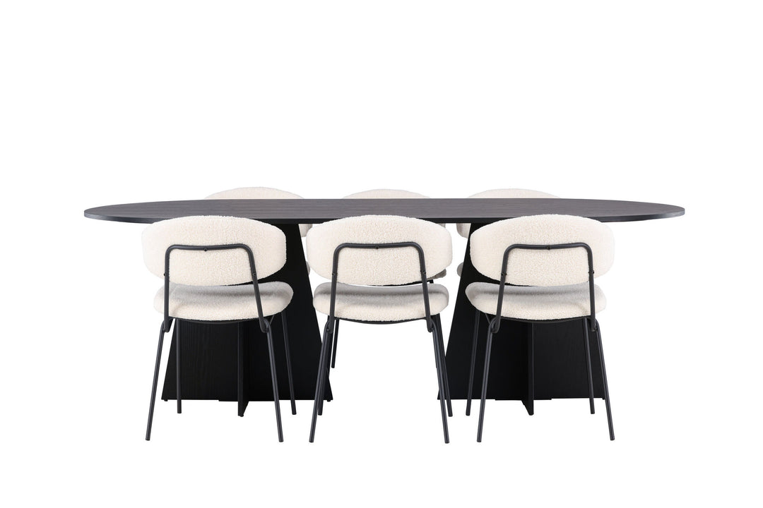 Venture Home Bootcut Oval Dining Table - Black / Black Fanéer +Chico Dining Chair - Black / White Boucle _6