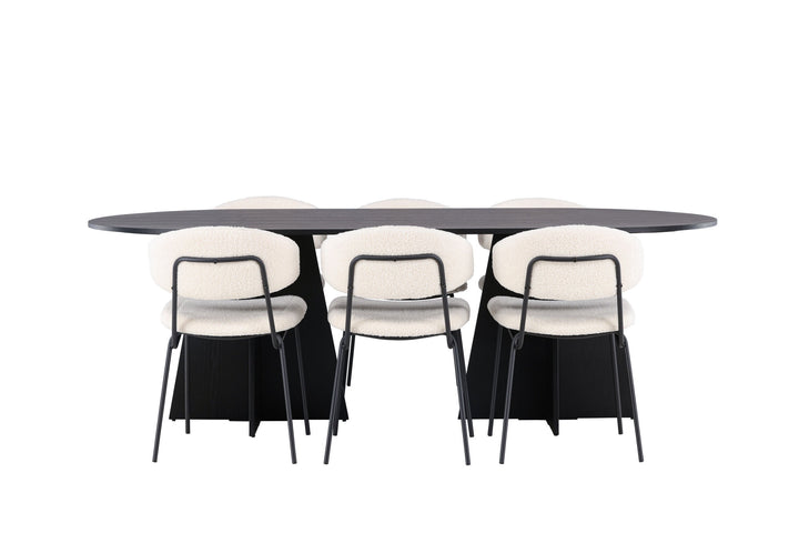 Venture Home Bootcut Oval Dining Table - Black / Black Fanéer +Chico Dining Chair - Black / White Boucle _6