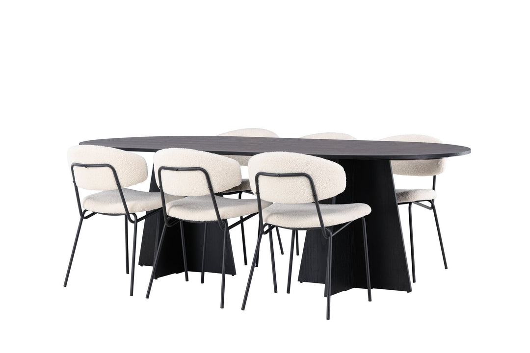 Venture Home Bootcut Oval Dining Table - Black / Black Fanéer +Chico Dining Chair - Black / White Boucle _6