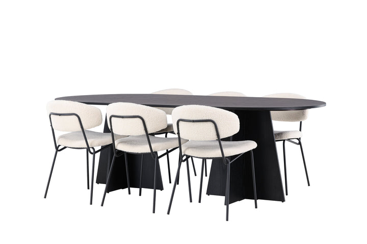 Venture Home Bootcut Oval Dining Table - Black / Black Fanéer +Chico Dining Chair - Black / White Boucle _6