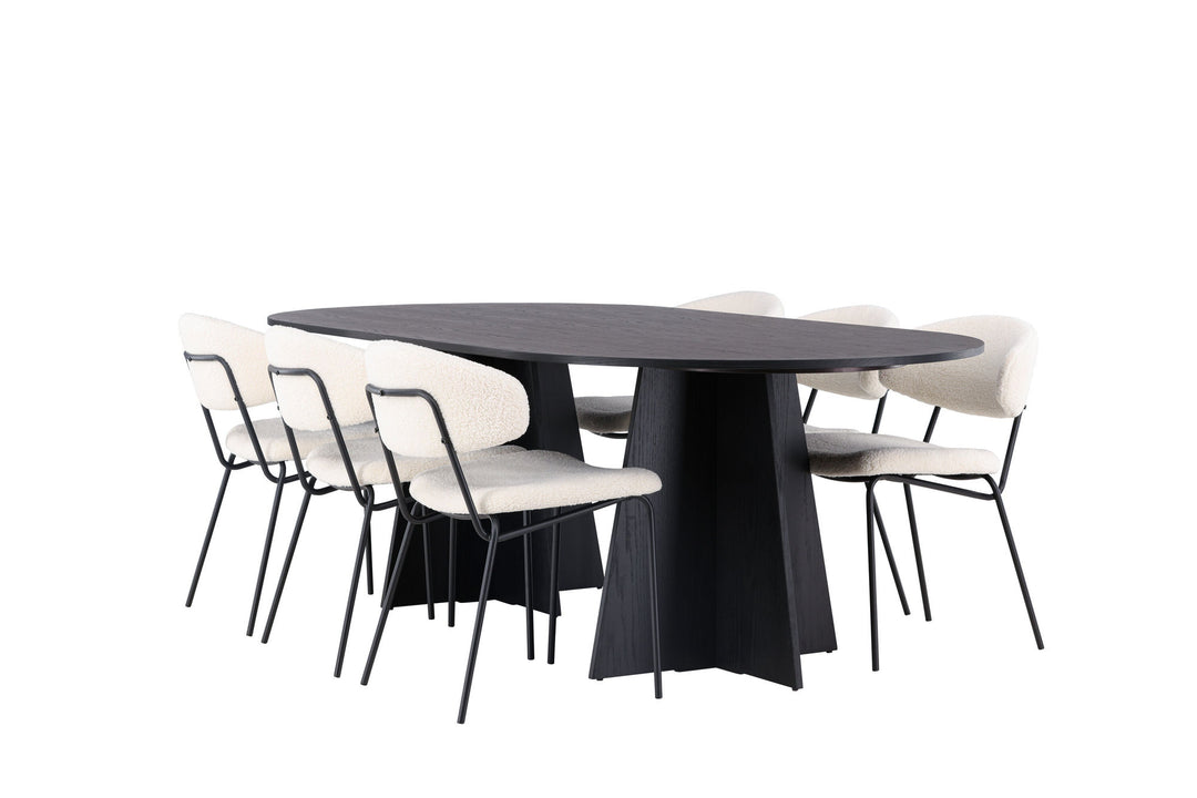 Venture Home Bootcut Oval Dining Table - Black / Black Fanéer +Chico Dining Chair - Black / White Boucle _6