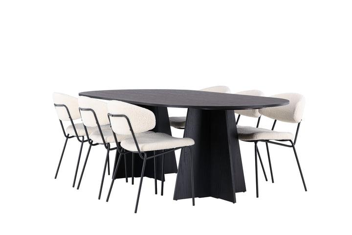 Venture Home Bootcut Oval Dining Table - Black / Black Fanéer +Chico Dining Chair - Black / White Boucle _6