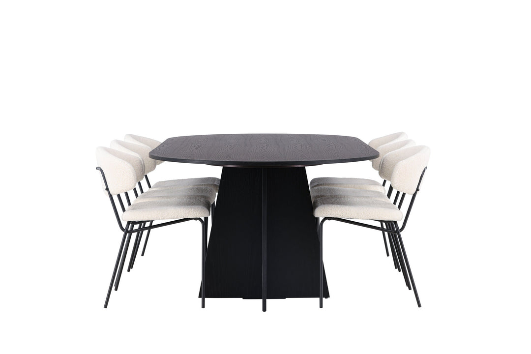 Venture Home Bootcut Oval Dining Table - Black / Black Fanéer +Chico Dining Chair - Black / White Boucle _6