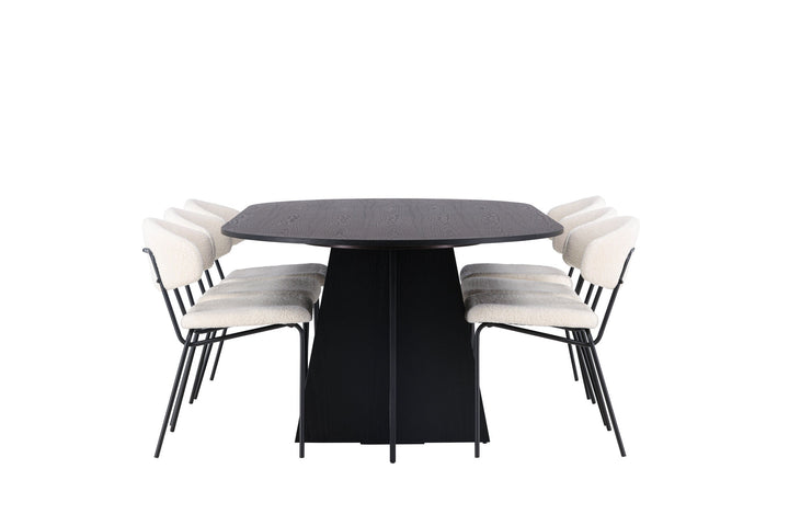 Venture Home Bootcut Oval Dining Table - Black / Black Fanéer +Chico Dining Chair - Black / White Boucle _6
