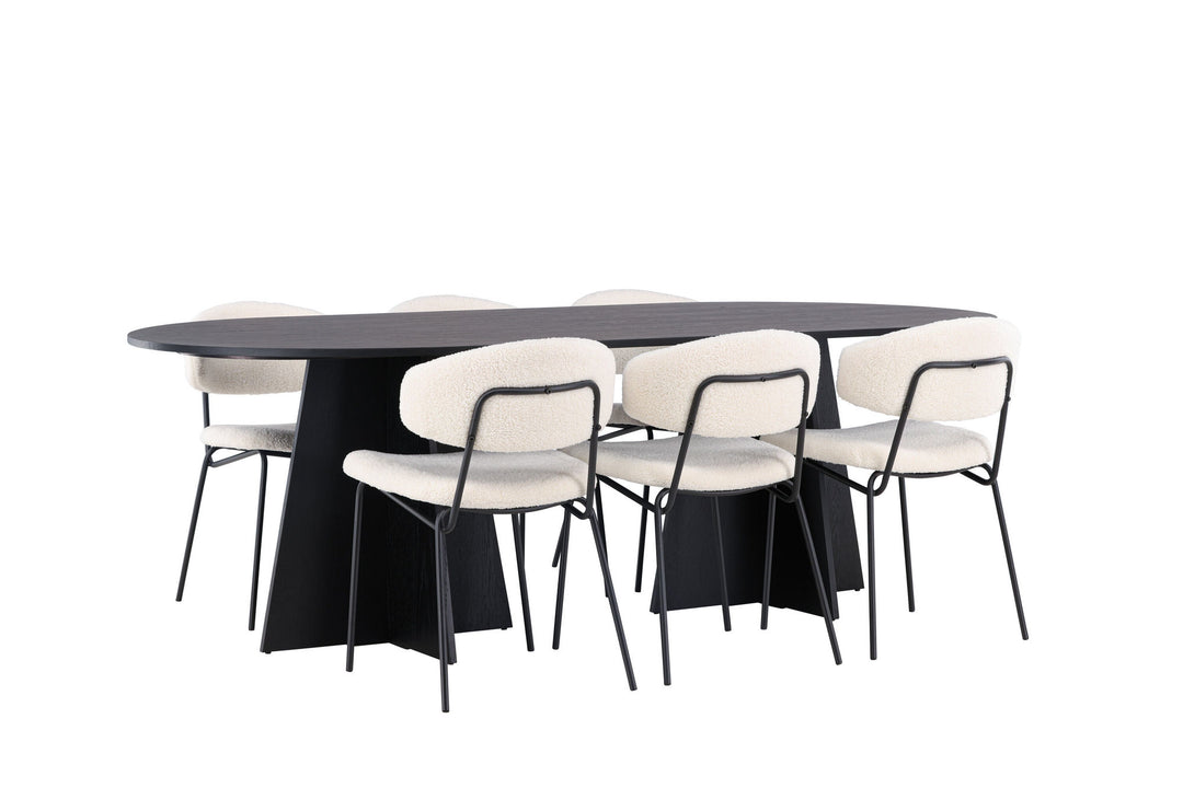 Venture Home Bootcut Oval Dining Table - Black / Black Fanéer +Chico Dining Chair - Black / White Boucle _6