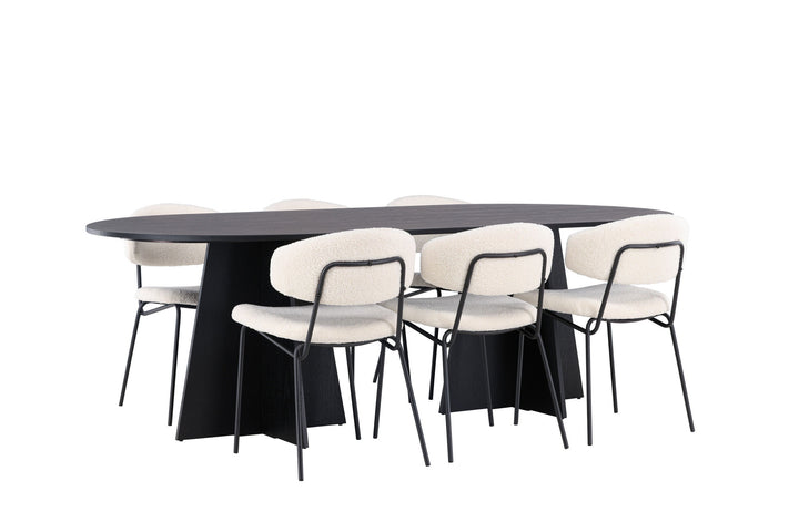 Venture Home Bootcut Oval Dining Table - Black / Black Fanéer +Chico Dining Chair - Black / White Boucle _6