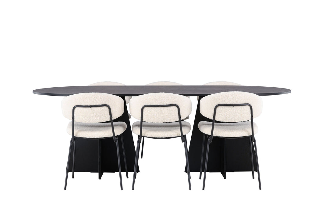 Venture Home Bootcut Oval Dining Table - Black / Black Fanéer +Chico Dining Chair - Black / White Boucle _6