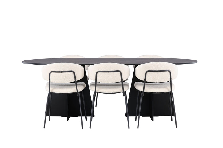Venture Home Bootcut Oval Dining Table - Black / Black Fanéer +Chico Dining Chair - Black / White Boucle _6