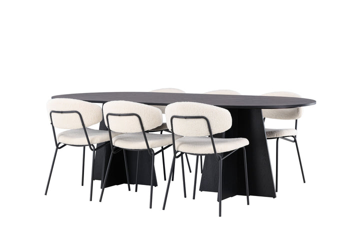 Venture Home Bootcut Oval Dining Table - Black / Black Fanéer +Chico Dining Chair - Black / White Boucle _6