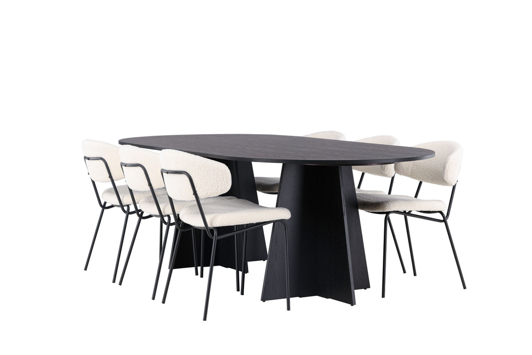 Venture Home Bootcut Oval Dining Table - Black / Black Fanéer +Chico Dining Chair - Black / White Boucle _6