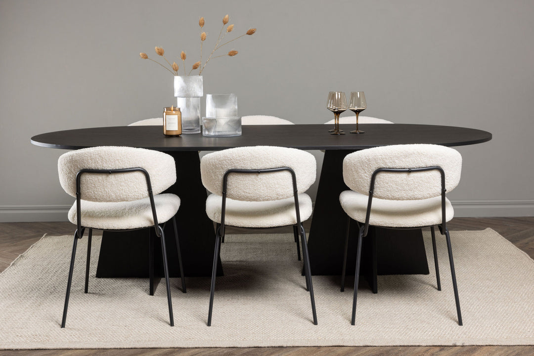 Venture Home Bootcut Oval Dining Table - Black / Black Fanéer +Chico Dining Chair - Black / White Boucle _6
