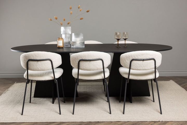 Venture Home Bootcut Oval Dining Table - Black / Black Fanéer +Chico Dining Chair - Black / White Boucle _6
