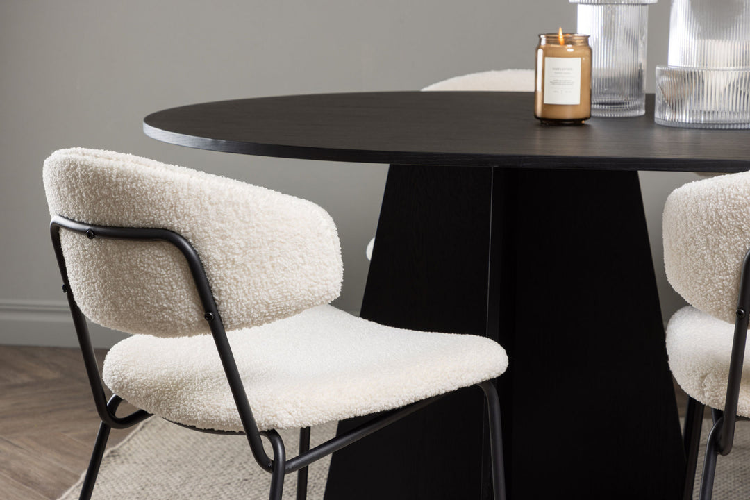 Venture Home Bootcut Oval Dining Table - Black / Black Fanéer +Chico Dining Chair - Black / White Boucle _6