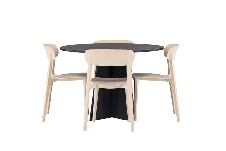 Venture Home Bootcut Round Dining Table - Black / Black Fanéer +Åstol Dining Chair - Nature Wood plastic composite _4