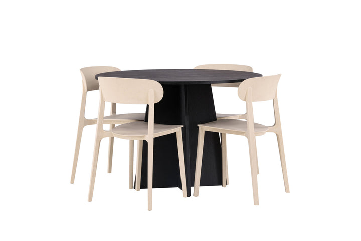Venture Home Bootcut Round Dining Table - Black / Black Fanéer +Åstol Dining Chair - Nature Wood plastic composite _4