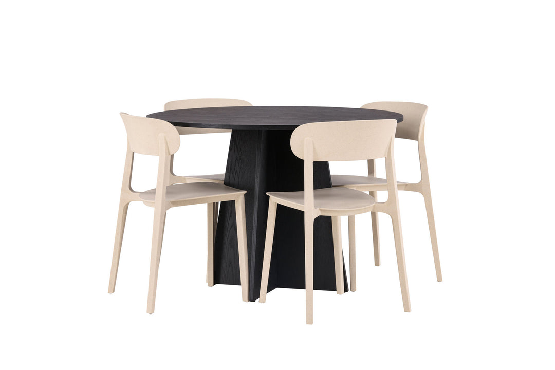 Venture Home Bootcut Round Dining Table - Black / Black Fanéer +Åstol Dining Chair - Nature Wood plastic composite _4