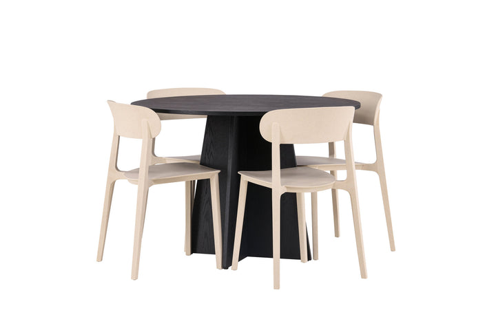 Venture Home Bootcut Round Dining Table - Black / Black Fanéer +Åstol Dining Chair - Nature Wood plastic composite _4