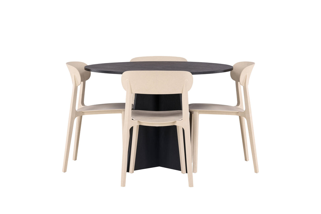 Venture Home Bootcut Round Dining Table - Black / Black Fanéer +Åstol Dining Chair - Nature Wood plastic composite _4