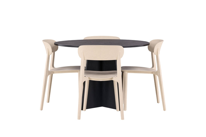Venture Home Bootcut Round Dining Table - Black / Black Fanéer +Åstol Dining Chair - Nature Wood plastic composite _4