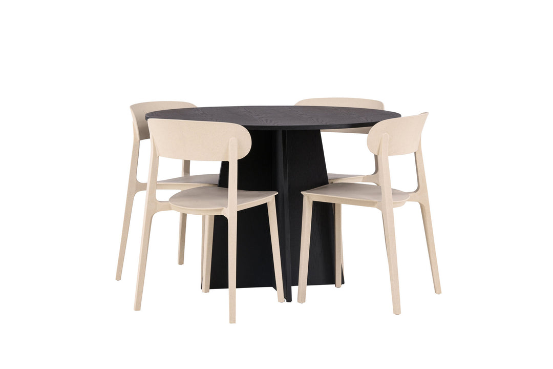 Venture Home Bootcut Round Dining Table - Black / Black Fanéer +Åstol Dining Chair - Nature Wood plastic composite _4