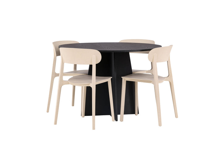 Venture Home Bootcut Round Dining Table - Black / Black Fanéer +Åstol Dining Chair - Nature Wood plastic composite _4