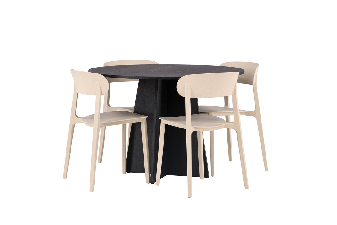 Venture Home Bootcut Round Dining Table - Black / Black Fanéer +Åstol Dining Chair - Nature Wood plastic composite _4