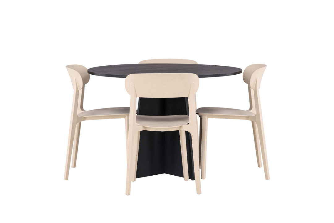 Venture Home Bootcut Round Dining Table - Black / Black Fanéer +Åstol Dining Chair - Nature Wood plastic composite _4