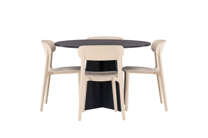 Venture Home Bootcut Round Dining Table - Black / Black Fanéer +Åstol Dining Chair - Nature Wood plastic composite _4