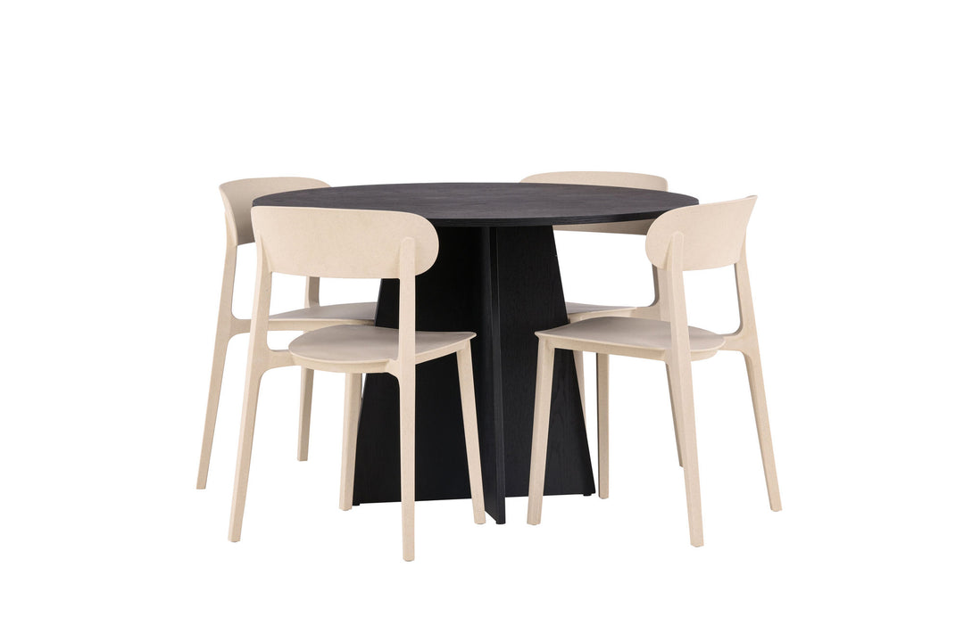 Venture Home Bootcut Round Dining Table - Black / Black Fanéer +Åstol Dining Chair - Nature Wood plastic composite _4
