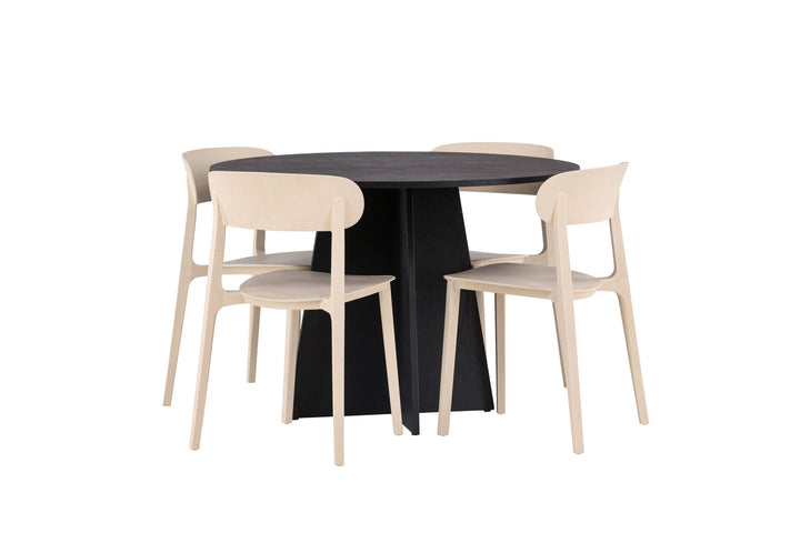 Venture Home Bootcut Round Dining Table - Black / Black Fanéer +Åstol Dining Chair - Nature Wood plastic composite _4