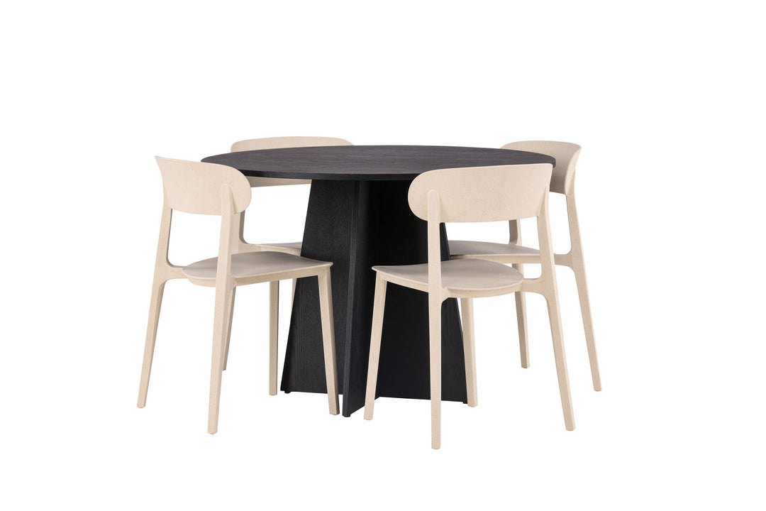 Venture Home Bootcut Round Dining Table - Black / Black Fanéer +Åstol Dining Chair - Nature Wood plastic composite _4