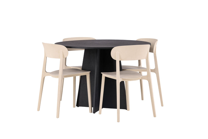 Venture Home Bootcut Round Dining Table - Black / Black Fanéer +Åstol Dining Chair - Nature Wood plastic composite _4