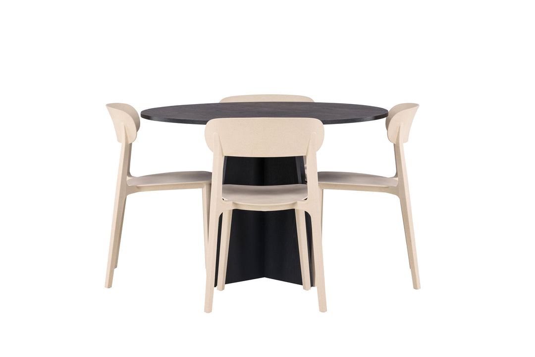 Venture Home Bootcut Round Dining Table - Black / Black Fanéer +Åstol Dining Chair - Nature Wood plastic composite _4