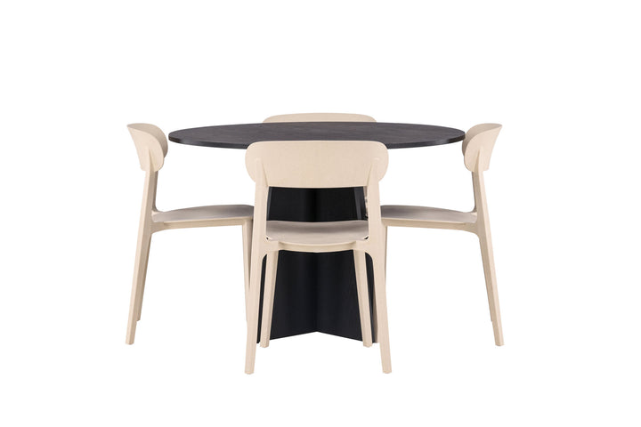 Venture Home Bootcut Round Dining Table - Black / Black Fanéer +Åstol Dining Chair - Nature Wood plastic composite _4