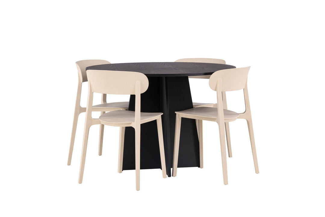 Venture Home Bootcut Round Dining Table - Black / Black Fanéer +Åstol Dining Chair - Nature Wood plastic composite _4