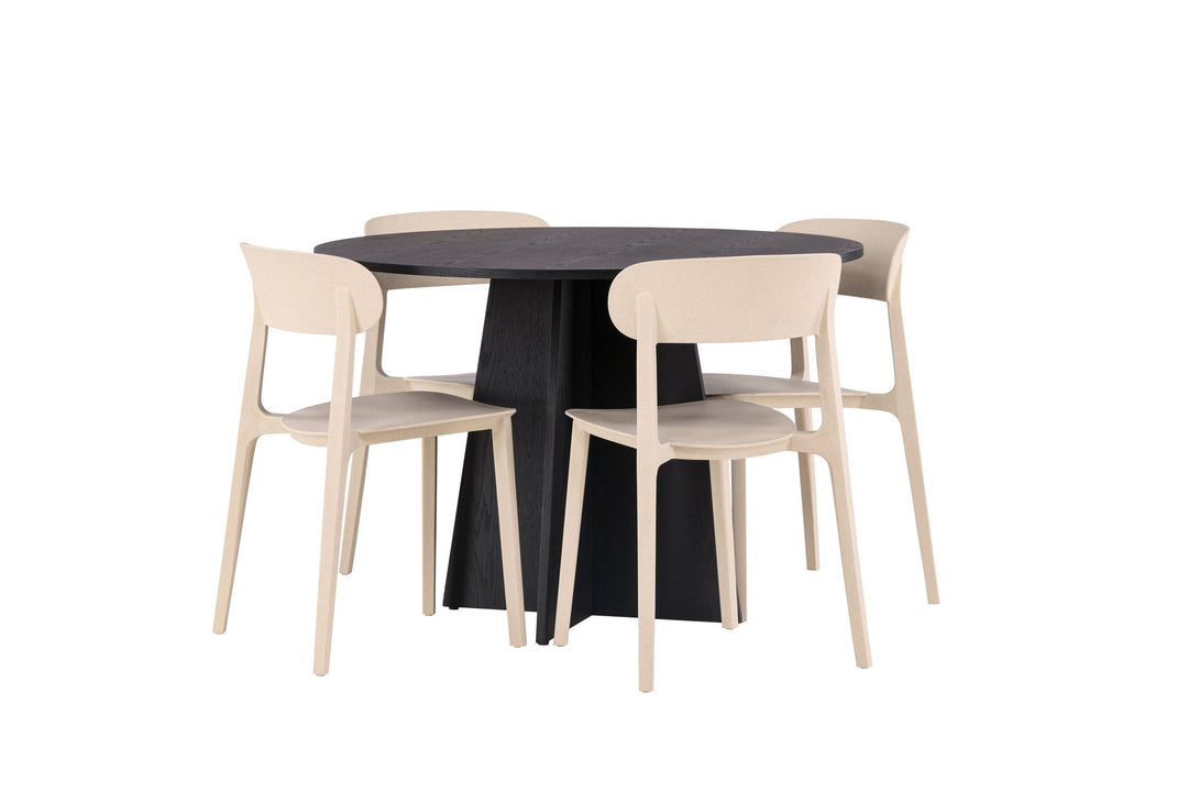 Venture Home Bootcut Round Dining Table - Black / Black Fanéer +Åstol Dining Chair - Nature Wood plastic composite _4