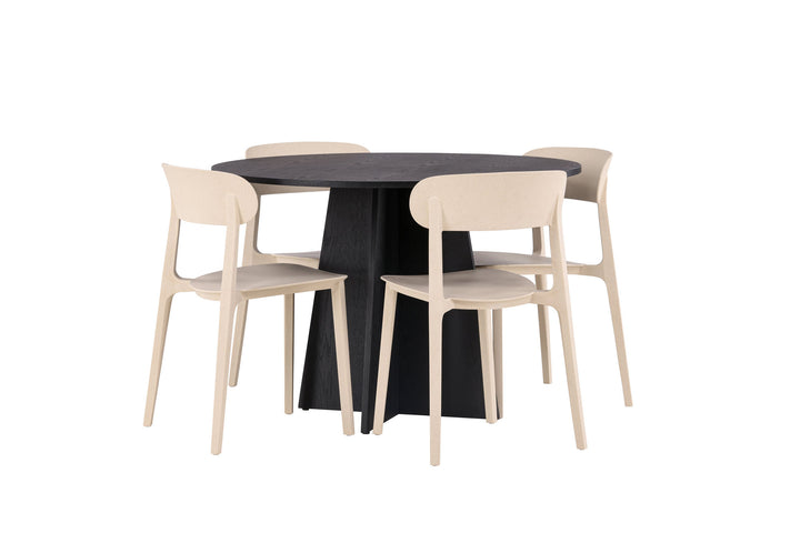 Venture Home Bootcut Round Dining Table - Black / Black Fanéer +Åstol Dining Chair - Nature Wood plastic composite _4