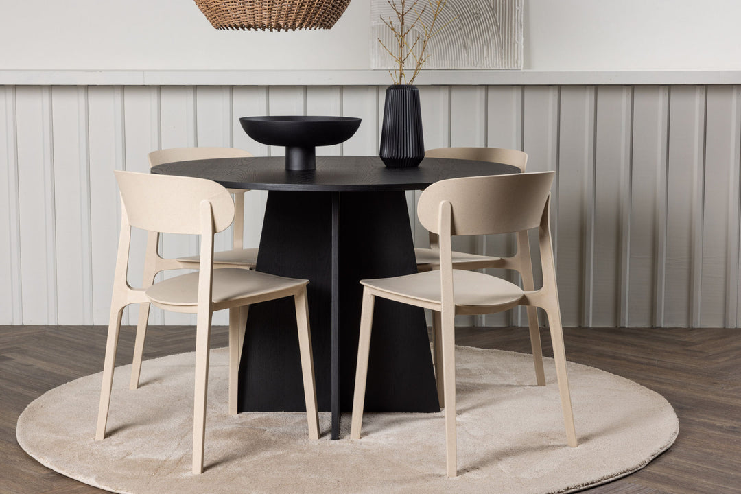 Venture Home Bootcut Round Dining Table - Black / Black Fanéer +Åstol Dining Chair - Nature Wood plastic composite _4