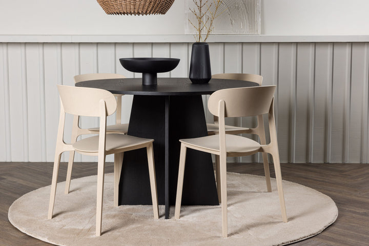 Venture Home Bootcut Round Dining Table - Black / Black Fanéer +Åstol Dining Chair - Nature Wood plastic composite _4
