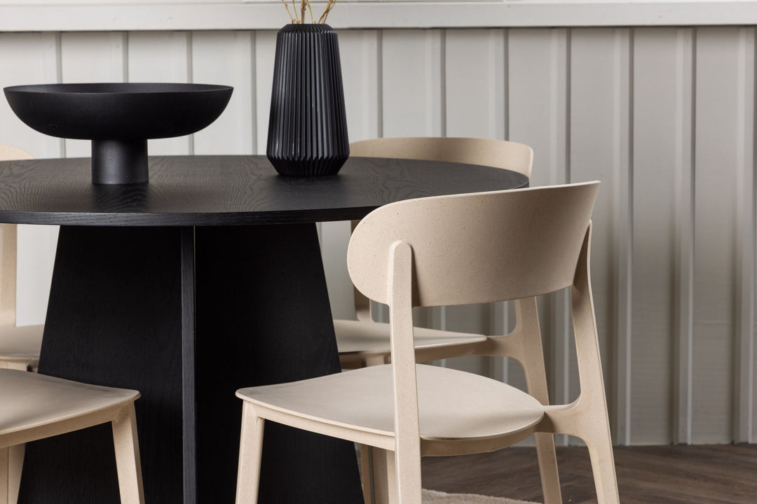 Venture Home Bootcut Round Dining Table - Black / Black Fanéer +Åstol Dining Chair - Nature Wood plastic composite _4
