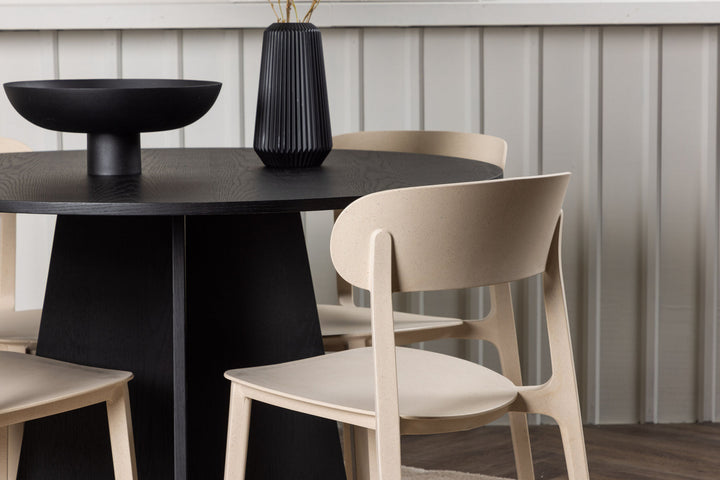 Venture Home Bootcut Round Dining Table - Black / Black Fanéer +Åstol Dining Chair - Nature Wood plastic composite _4