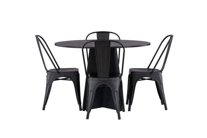 Venture Home Bootcut Round Dining Table - Black / Black Fanéer +Tempe Dining Chair - Matte black / Metal _4